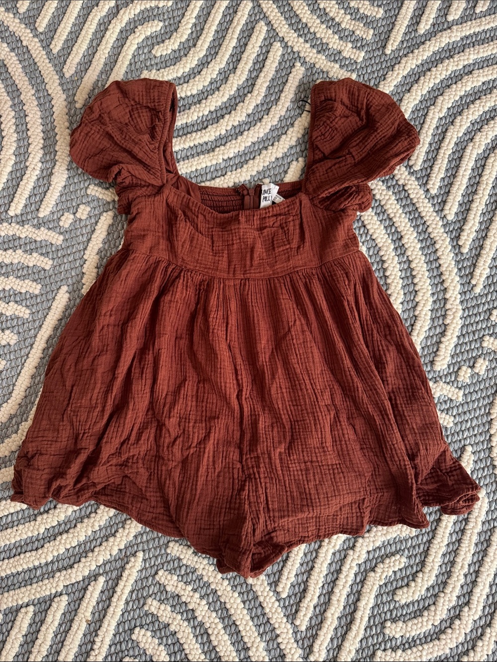 Princess Polly Brown Cotton Gauze Babydoll Romper Puff Sleeve Cottagecore